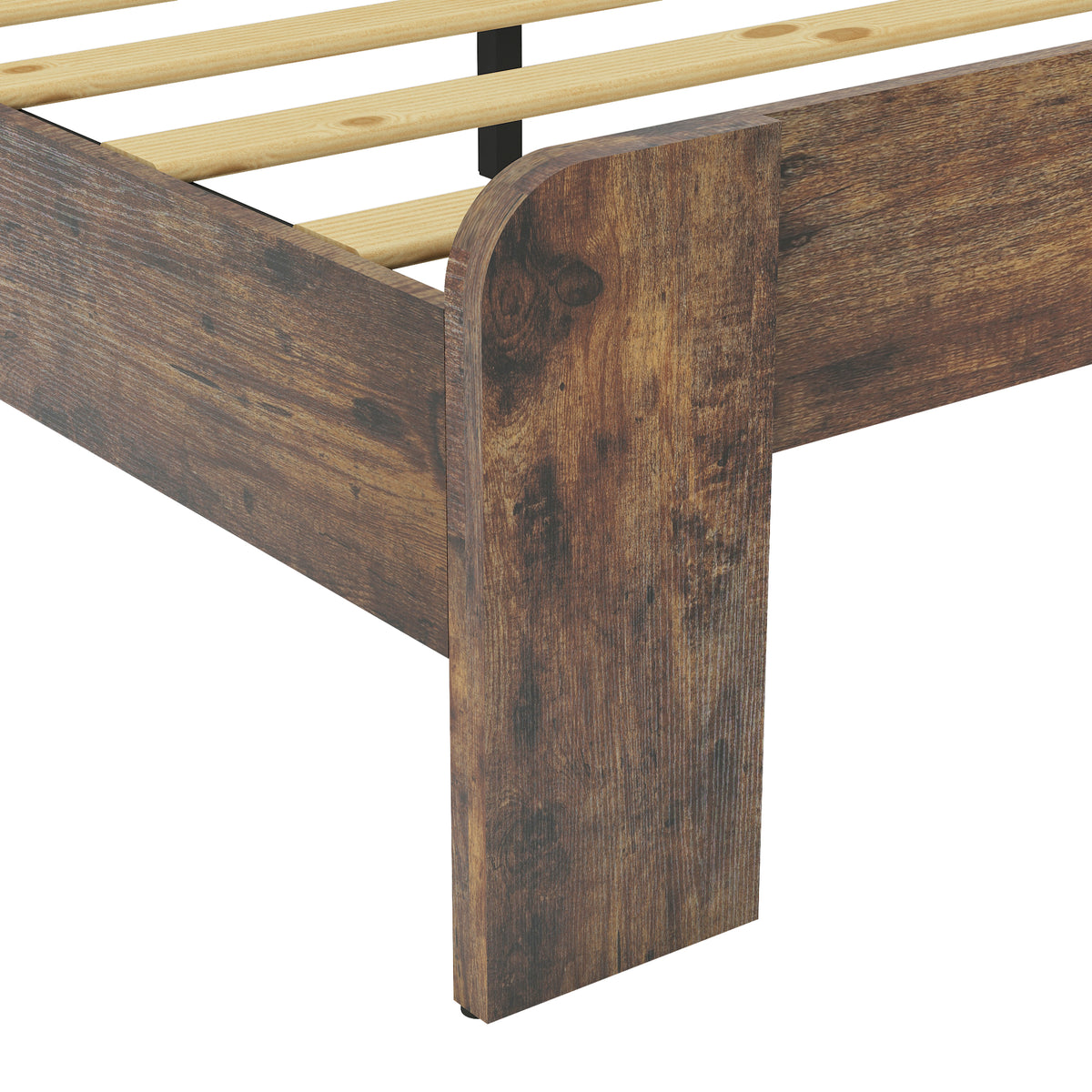 Anthony & Home Atelier Premier king size platform bed with dark brown solid wood and metal frame, showcasing a modern bedroom style.