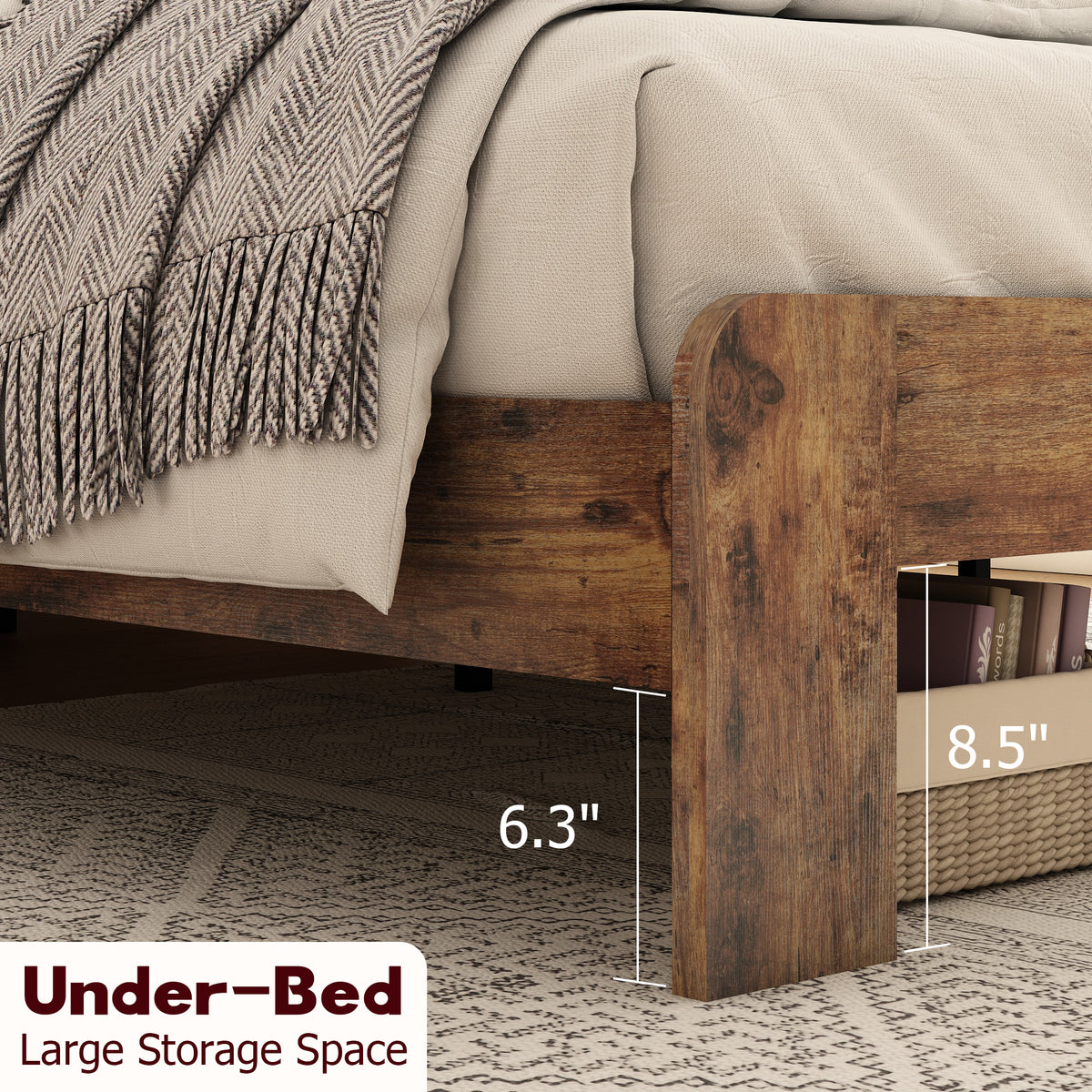 King size Atelier Premier platform bed by Anthony & Home with dark brown finish, solid wood and metal frame, shown in a bedroom setting.