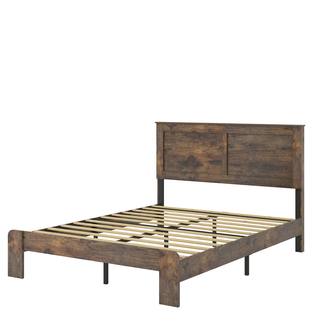 Dark brown Anthony & Home Atelier Premier king size platform bed with solid wood and metal frame, showcasing a modern bedroom design.