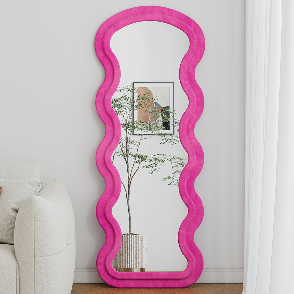Anthony & Home Atelier Rose Floor Mirror with wave metal stand and synthetic wood frame in rose tone, part of Signature Collection