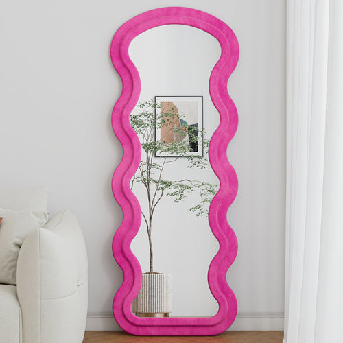 Anthony & Home Atelier Rose Floor Mirror with stand, wave metal frame, and synthetic wood in rose-toned gloss, signature collection
