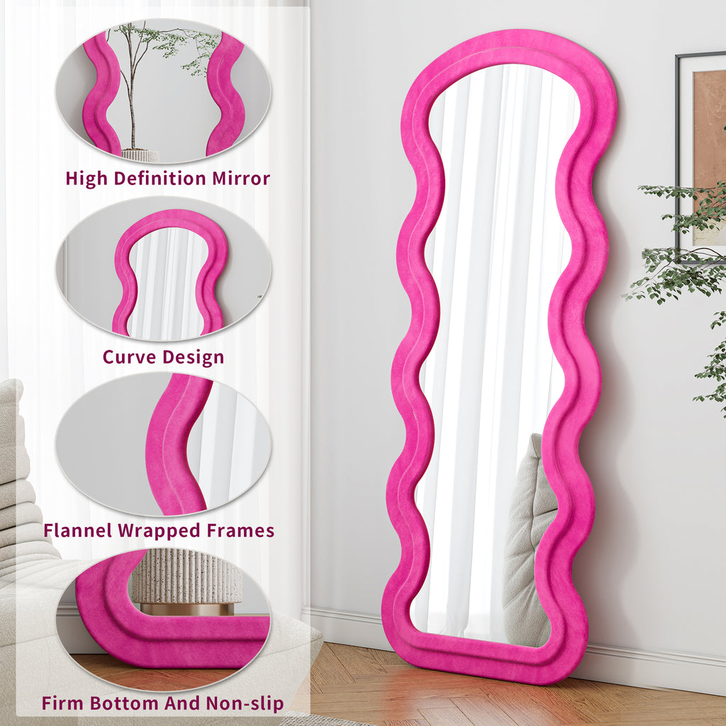 Anthony & Home Atelier Rose Floor Mirror with wave metal and synthetic wood frame in rose tone, signature collection, standing with base