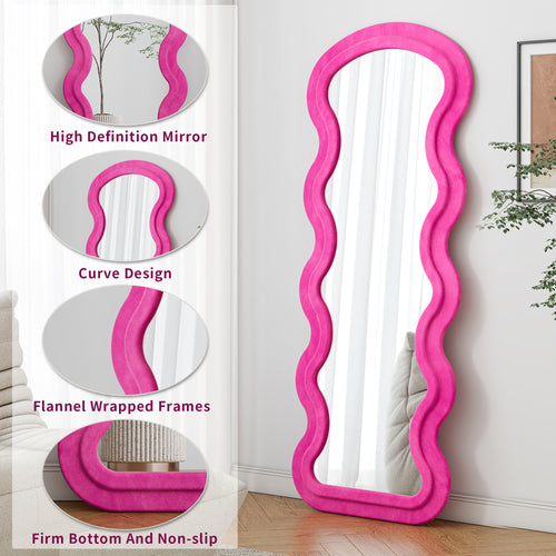 Anthony & Home Atelier Rose Floor Mirror with stand, wave metal frame, synthetic wood, rose-toned glossy finish from Signature Collection