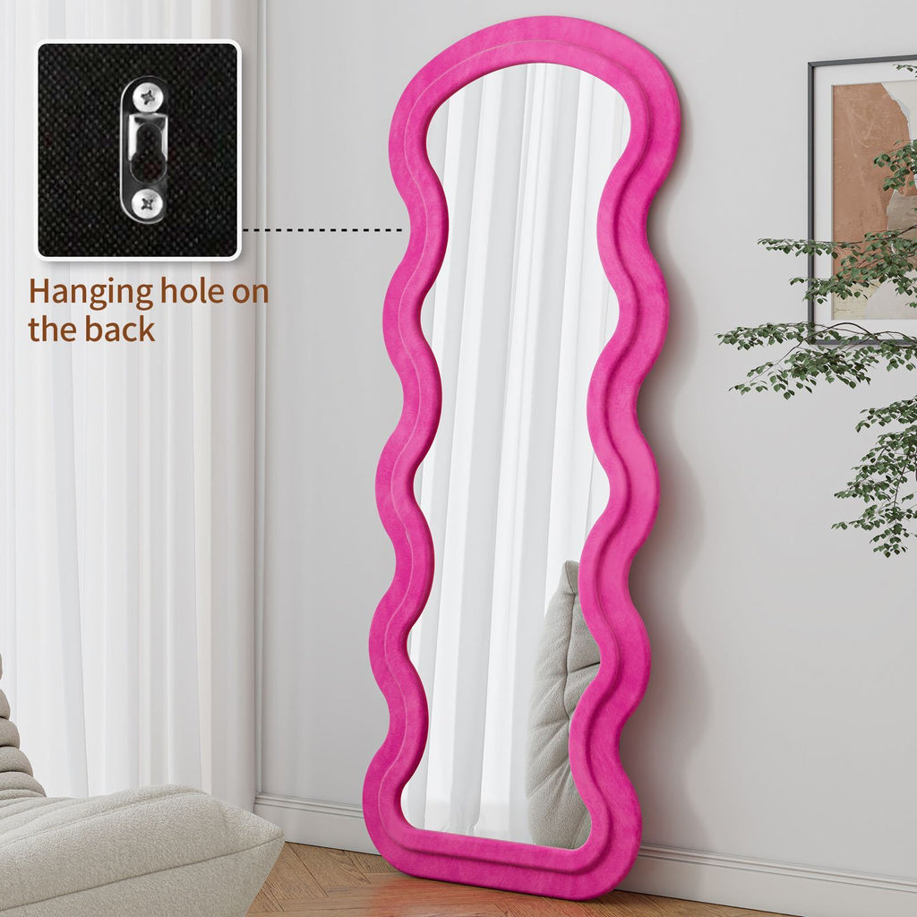 Anthony & Home Atelier Rose Floor Mirror with wave metal frame and synthetic wood accents, rose-toned glossy finish, signature collection