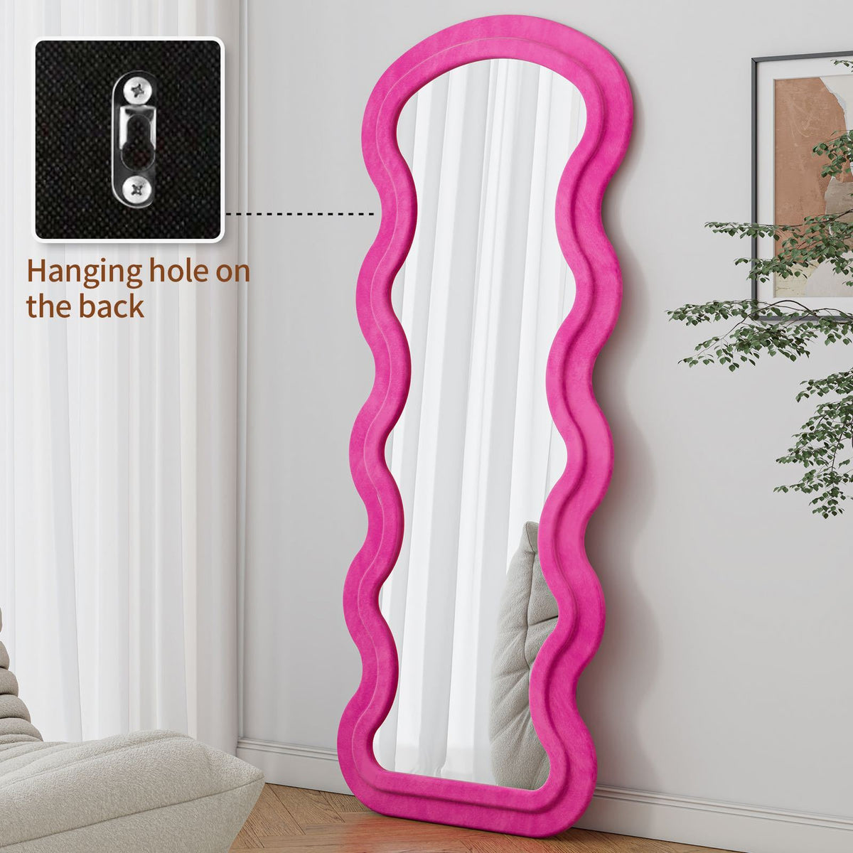 Anthony & Home Atelier Rose Floor Mirror with wave metal frame and synthetic wood accents, rose-toned glossy finish, signature collection