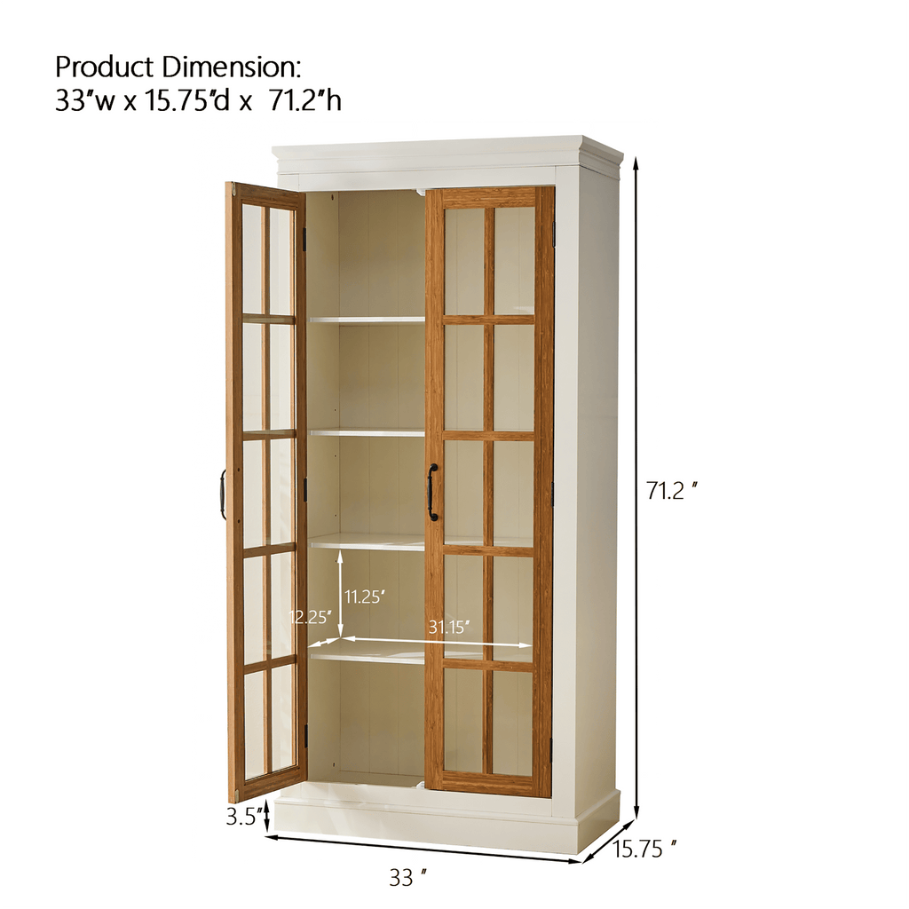 Anthony & Home Atelier Rustic Bamboo Display Cabinet with glass doors, showcasing a natural wood finish and elegant storage.