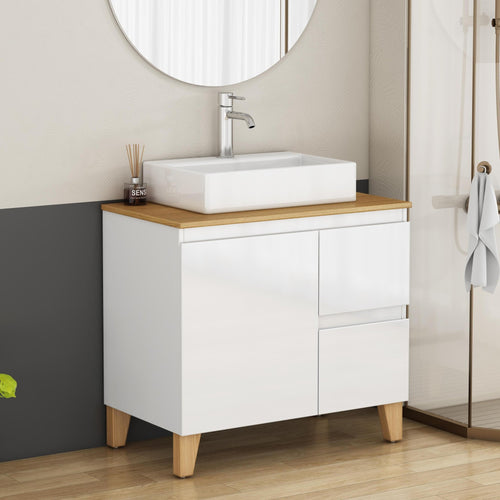 Anthony & Home Atelier solid wood bathroom vanity with sleek design, featuring a spacious countertop and modern fixtures.
