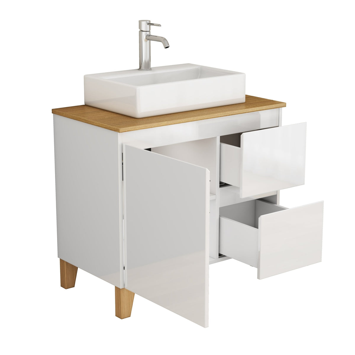 Anthony & Home Atelier solid wood bathroom vanity with sleek countertop and storage drawers, modern bathroom furniture.