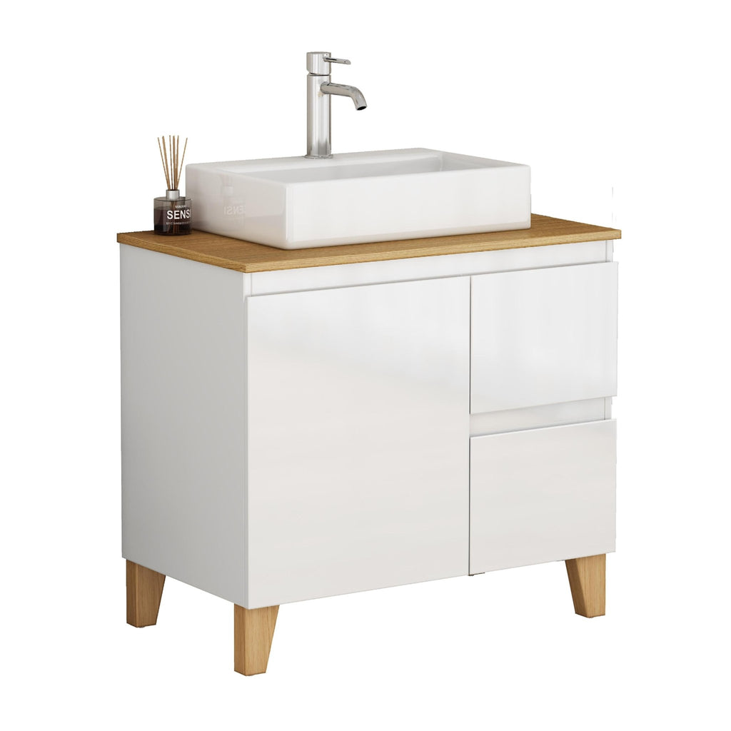 Anthony & Home Atelier solid wood bathroom vanity with modern design, featuring a spacious countertop and sleek storage drawers.