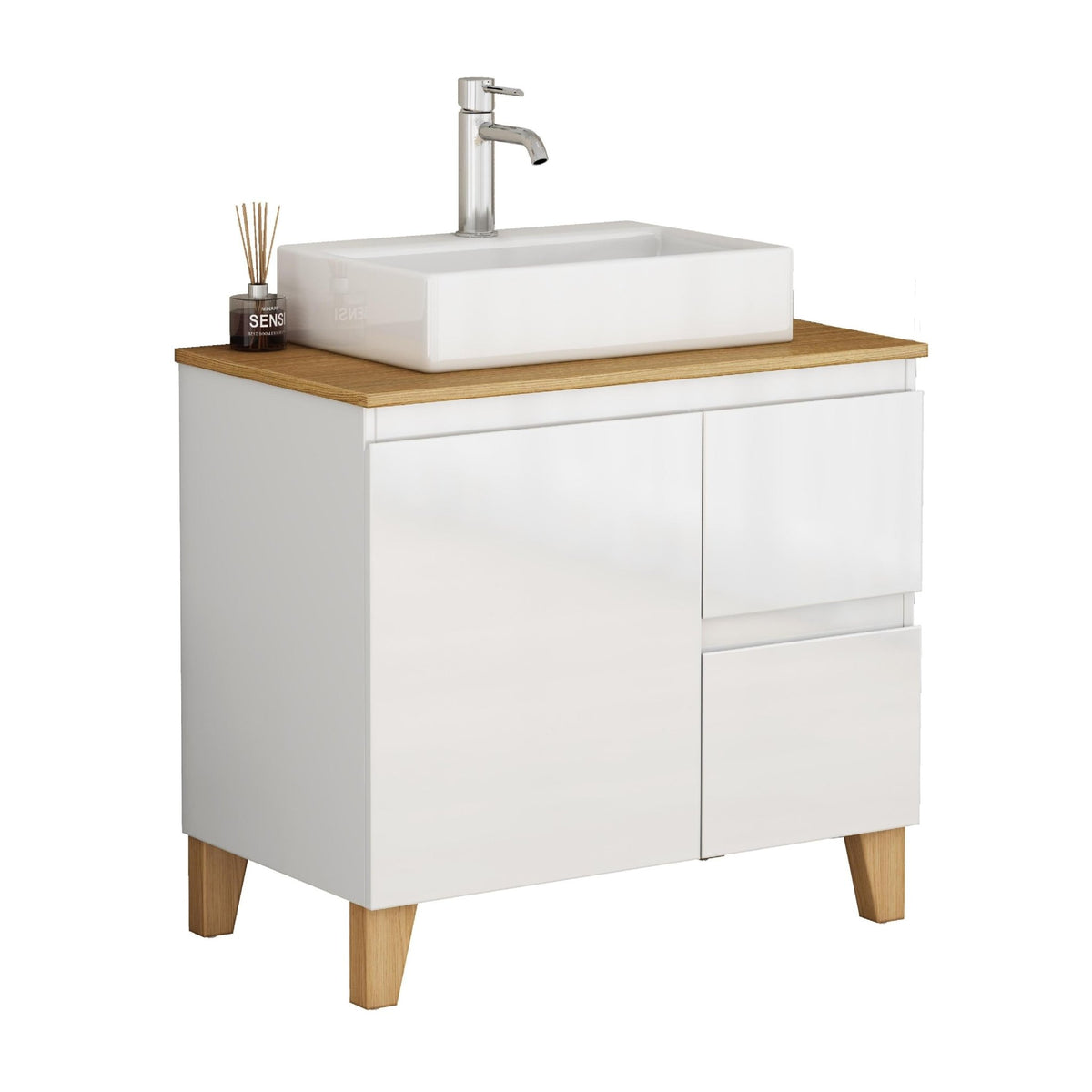 Anthony & Home Atelier solid wood bathroom vanity with modern design, featuring a spacious countertop and sleek storage drawers.