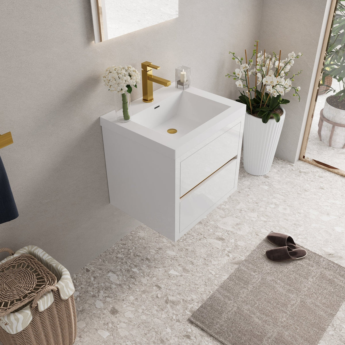 Anthony & Home Atelier stone resin countertop wall-mounted vanity with sink and soft-close drawers, modern bathroom furniture