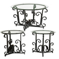 Anthony & Home three-piece coffee table set with round tempered glass tops and black metal frames, 31.5-inch diameter.