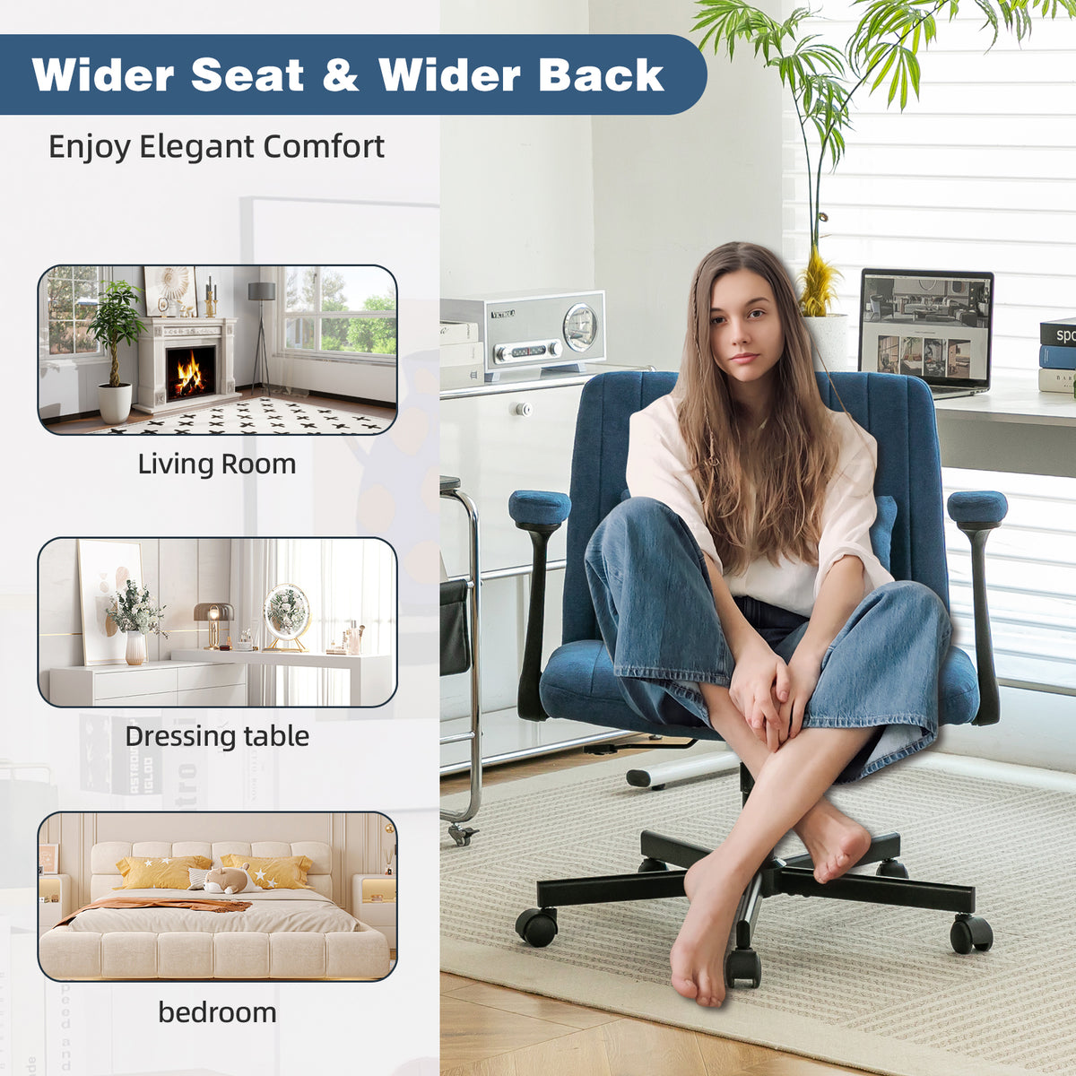 Anthony & Home Atelier velvet office chair with crisscross armrests, plush upholstery, ergonomic design, and modern style.