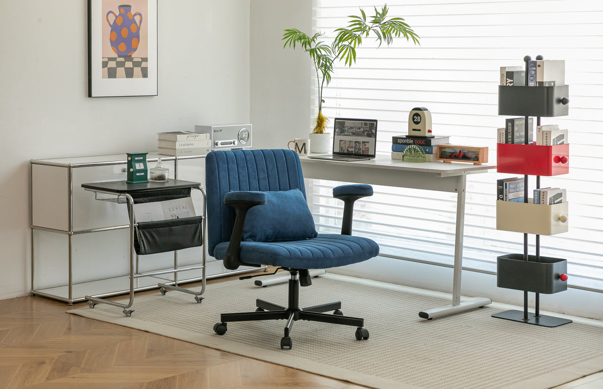 Anthony & Home Atelier Velvet Office Chair with crisscross armrests, featuring plush upholstery and modern design for stylish workspace comfort.