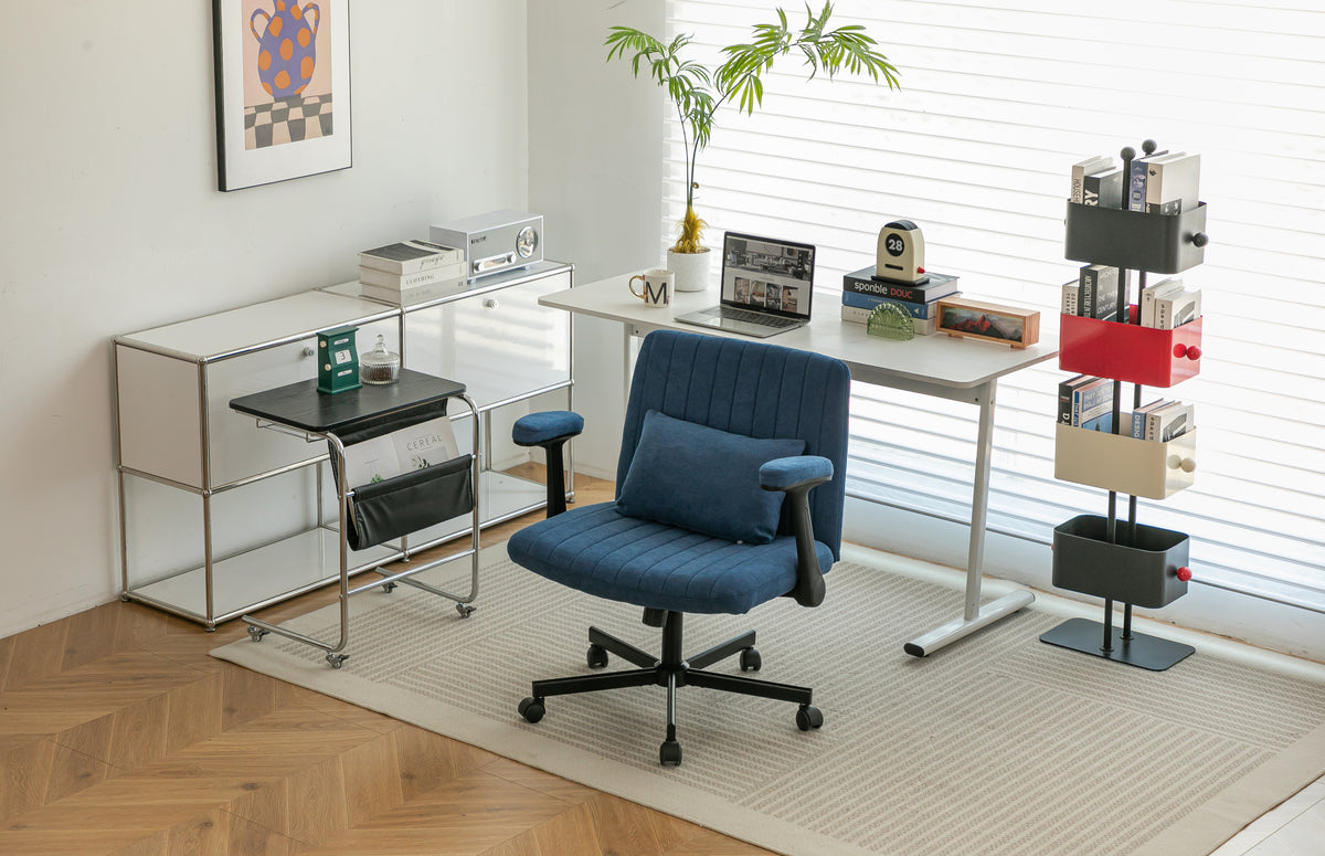 Anthony & Home velvet office chair with crisscross armrests and modern design, featuring plush upholstery and sleek metal legs.