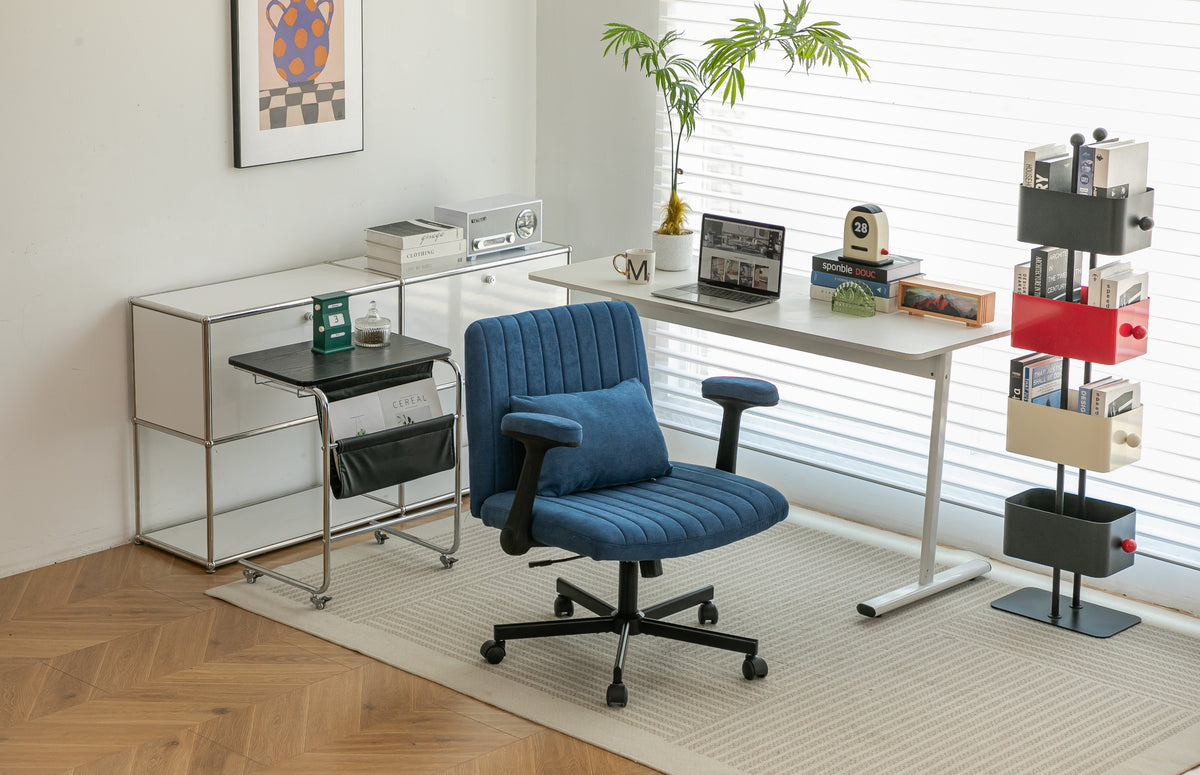 Anthony & Home Atelier velvet office chair with crisscross armrests, black upholstery, and modern ergonomic design.
