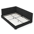 Full size black Atelier Velvet Tufted Bed Frame by Anthony & Home with padded headboard and elegant tufted design.