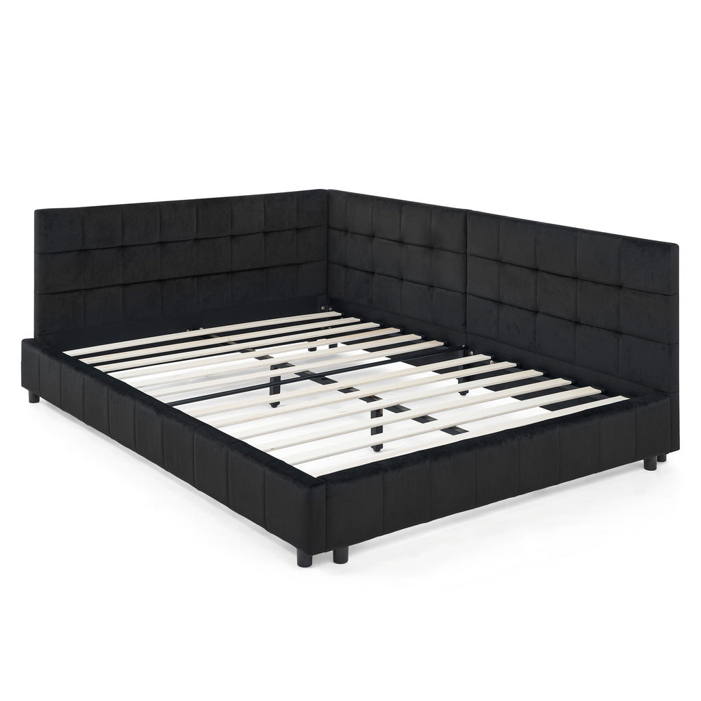 Full-size black Atelier Velvet Tufted Bed Frame by Anthony & Home with plush velvet upholstery and tufted headboard.