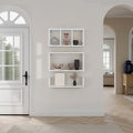 White melamine five-shelf wall shelves by Anthony & Home, mounted on a wall for storage and display, modern design.