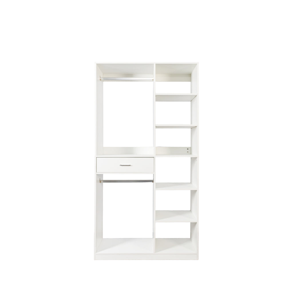 Anthony & Home Atelier white wood wardrobe system with sleek doors and interior storage, showcasing modern bedroom furniture.