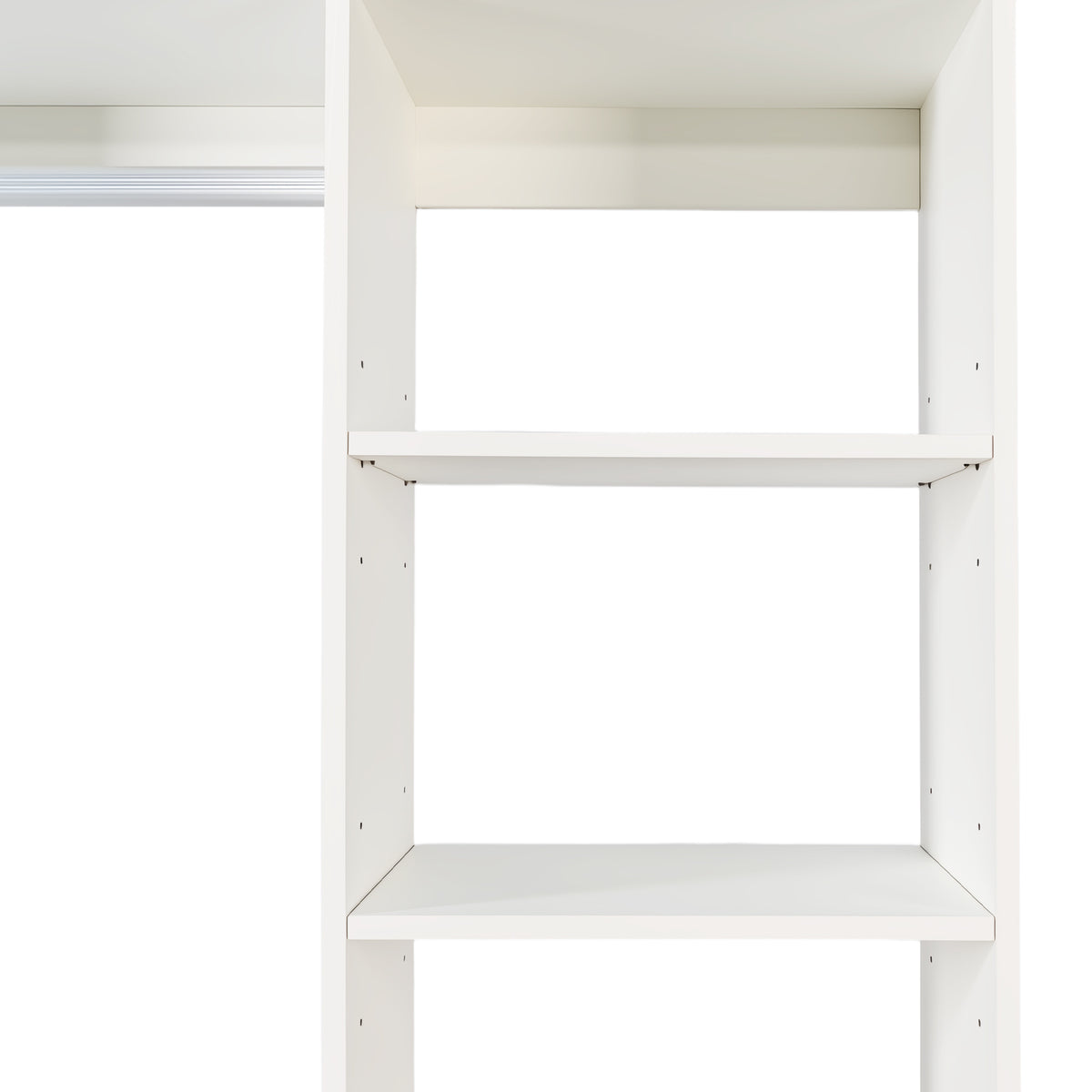 White wood wardrobe system by Anthony & Home featuring multiple doors and interior storage options for modern bedroom organization.