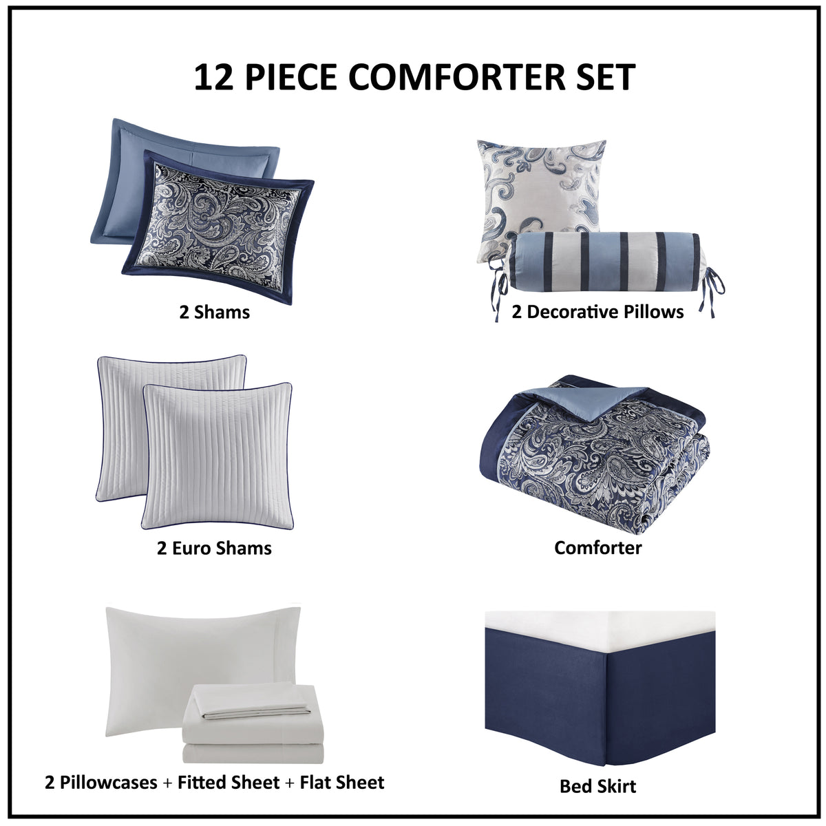 King Aubrey Jacquard Navy Comforter Set by Anthony & Home featuring detailed textured navy jacquard fabric.