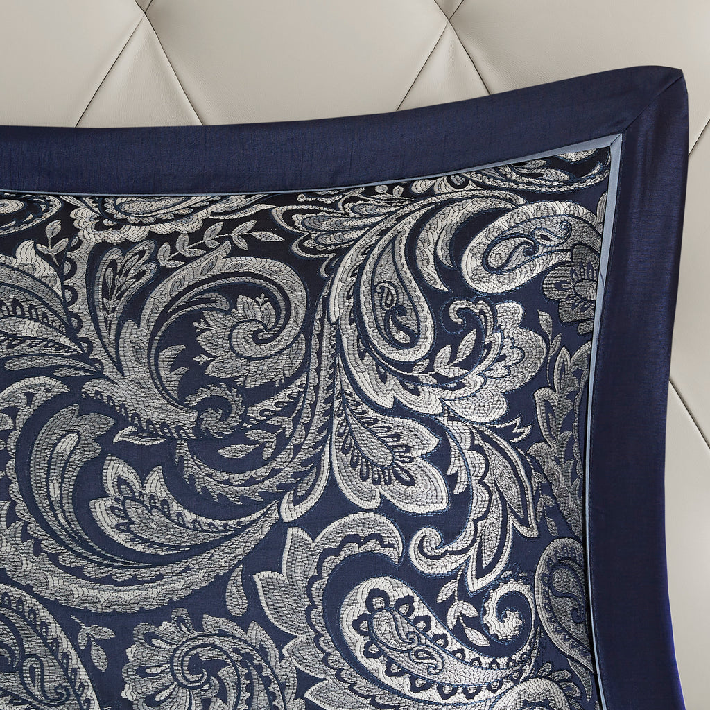 Anthony & Home Aubrey Jacquard Navy King Comforter Set with intricate jacquard pattern, included pillow shams, limited edition bedding set