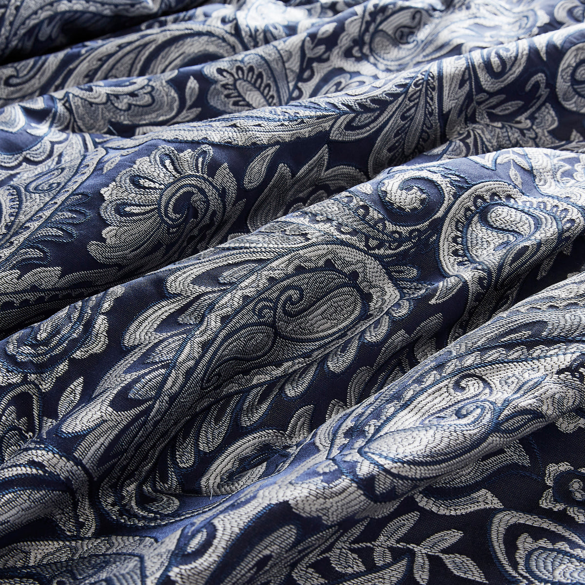 Anthony & Home Aubrey Jacquard Navy King Comforter Set with detailed woven pattern, plush fabric, and elegant design.