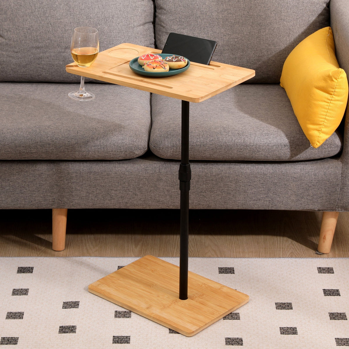 Anthony & Home Bamboo C-Shaped Tray Table, light bamboo finish with stable C-shaped design, ideal for serving or small space use.