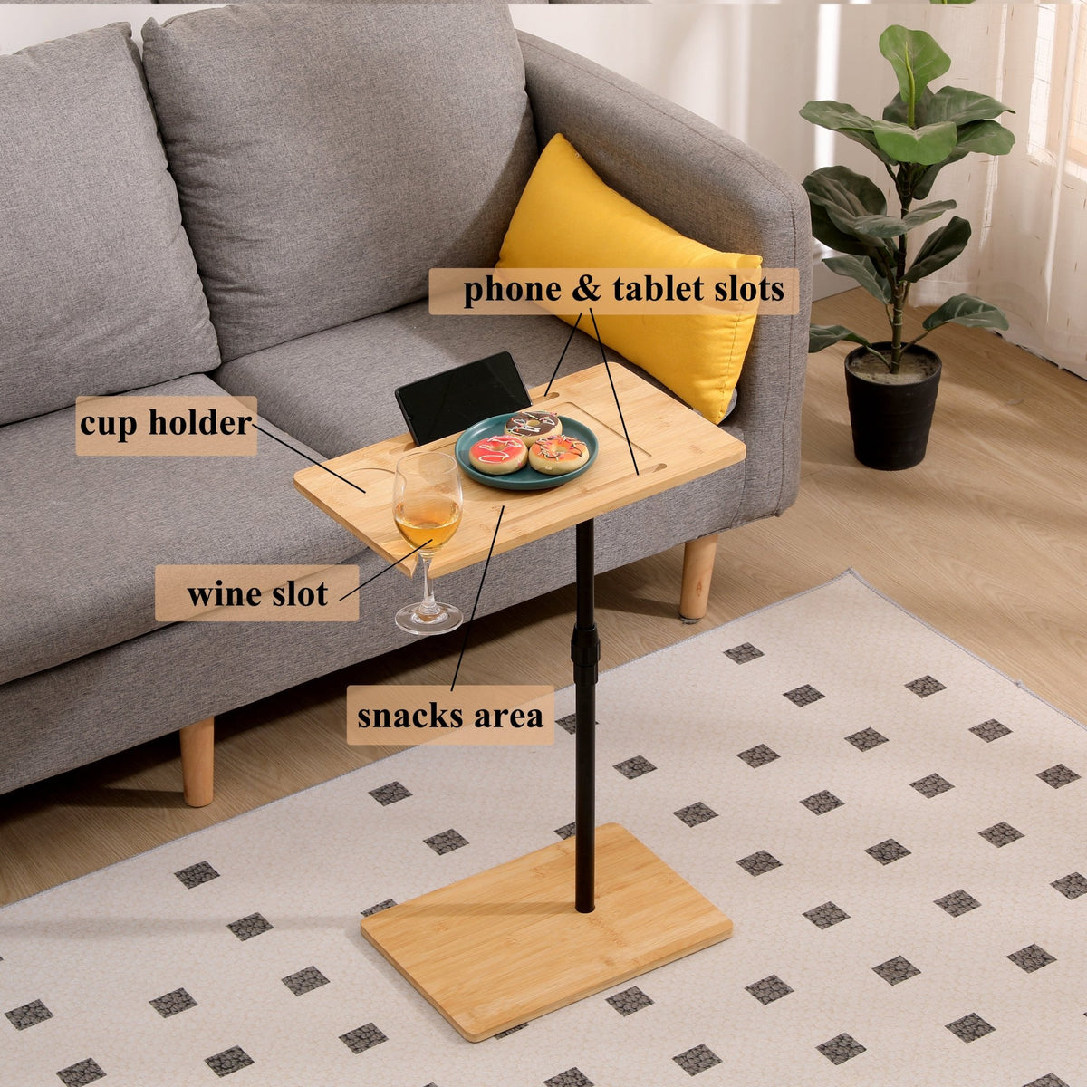 Bamboo C-shaped tray table from Anthony & Home with a natural finish, perfect for serving or as a decorative accent.