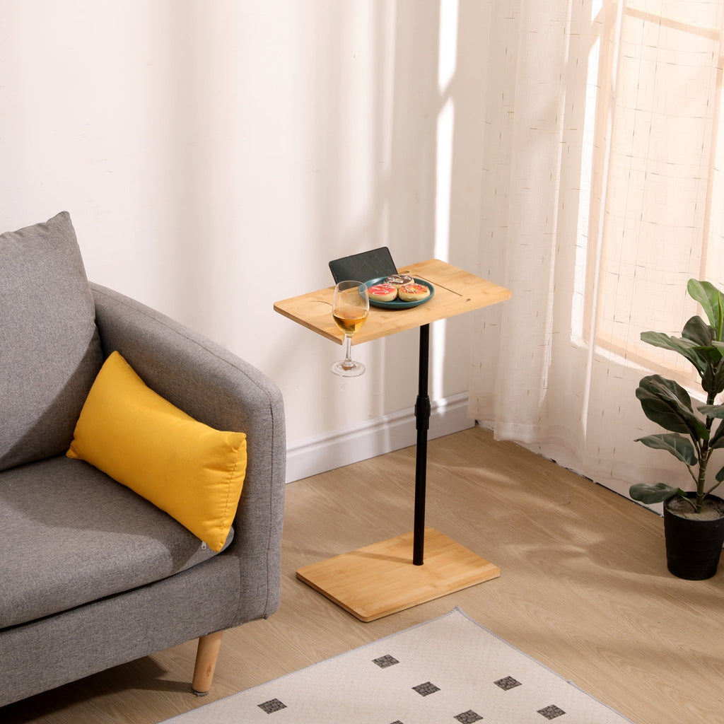 Bamboo C-shaped tray table from Anthony & Home featuring a natural finish and compact design for versatile use.
