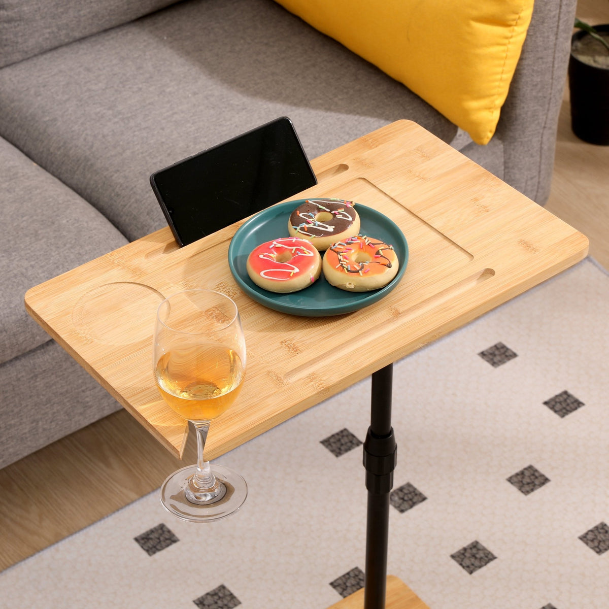 Bamboo C-shaped tray table by Anthony & Home featuring a natural bamboo finish and a sleek, functional design for small spaces.