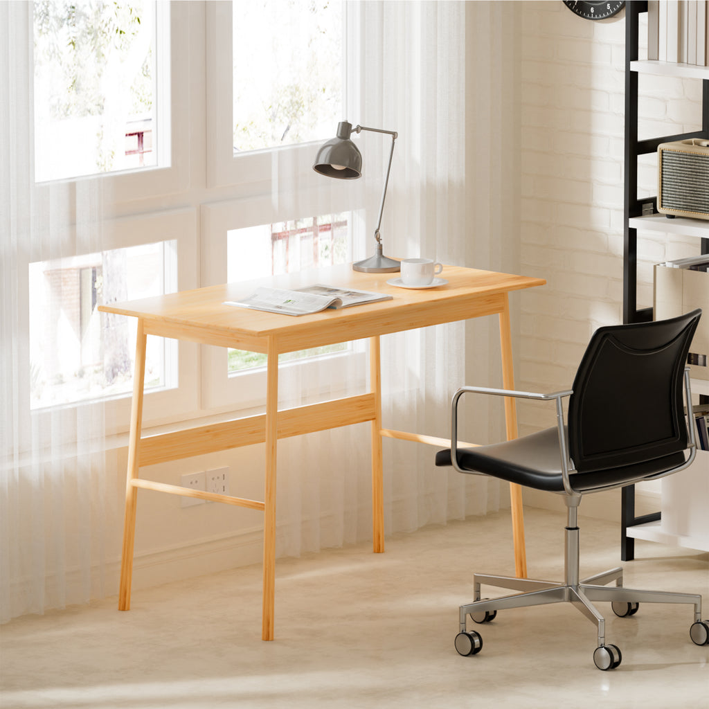 Anthony & Home Bamboo Computer Desk Atelier with sleek wooden surface and modern design for workspace organization.