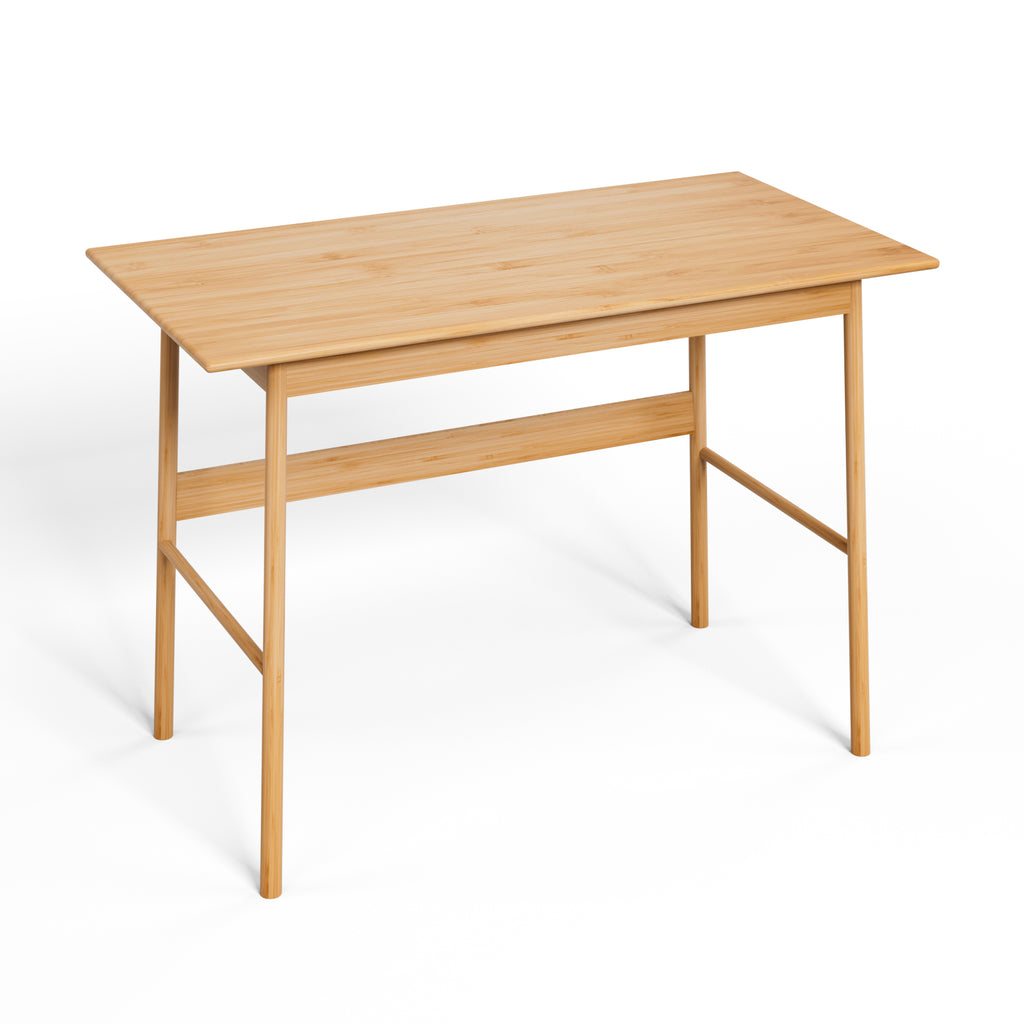Anthony & Home Bamboo Computer Desk Atelier, modern workspace desk with sleek bamboo surface and sturdy wooden legs.