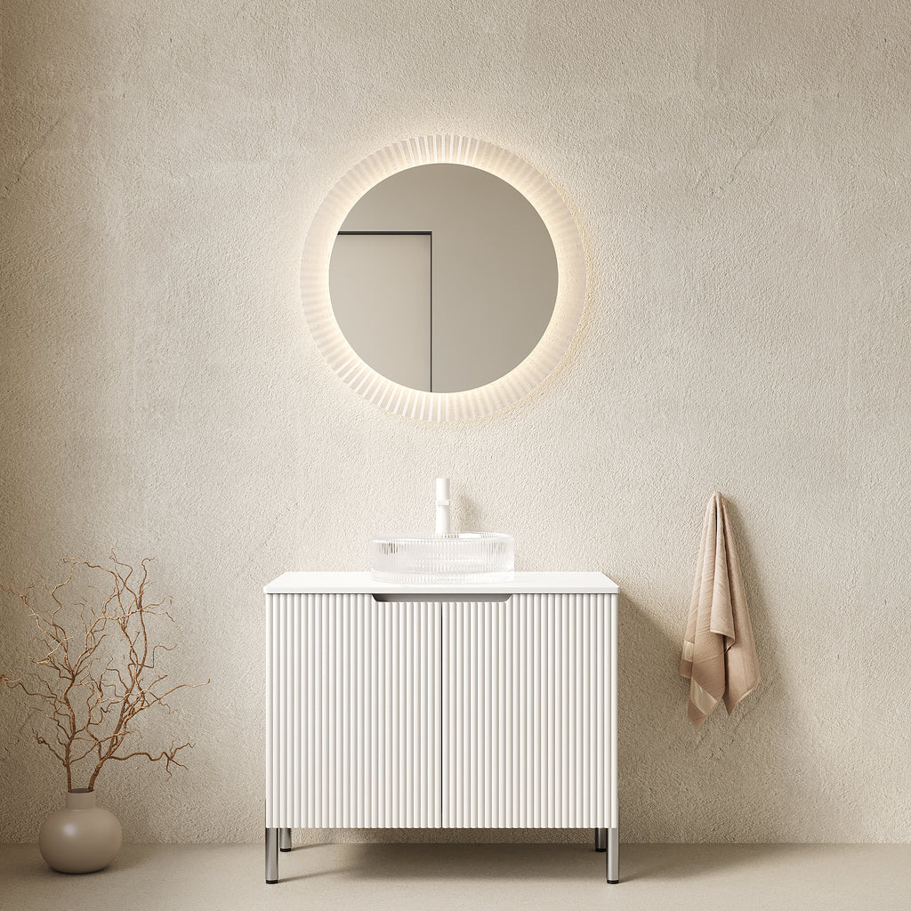 Anthony & Home bathroom vanity with Carrara White marble sink, featuring a sleek modern design and ample storage space.