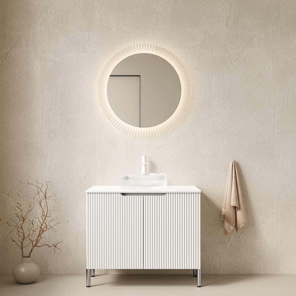 Anthony & Home bathroom vanity with Carrara White marble sink, featuring a sleek modern design and ample storage space.