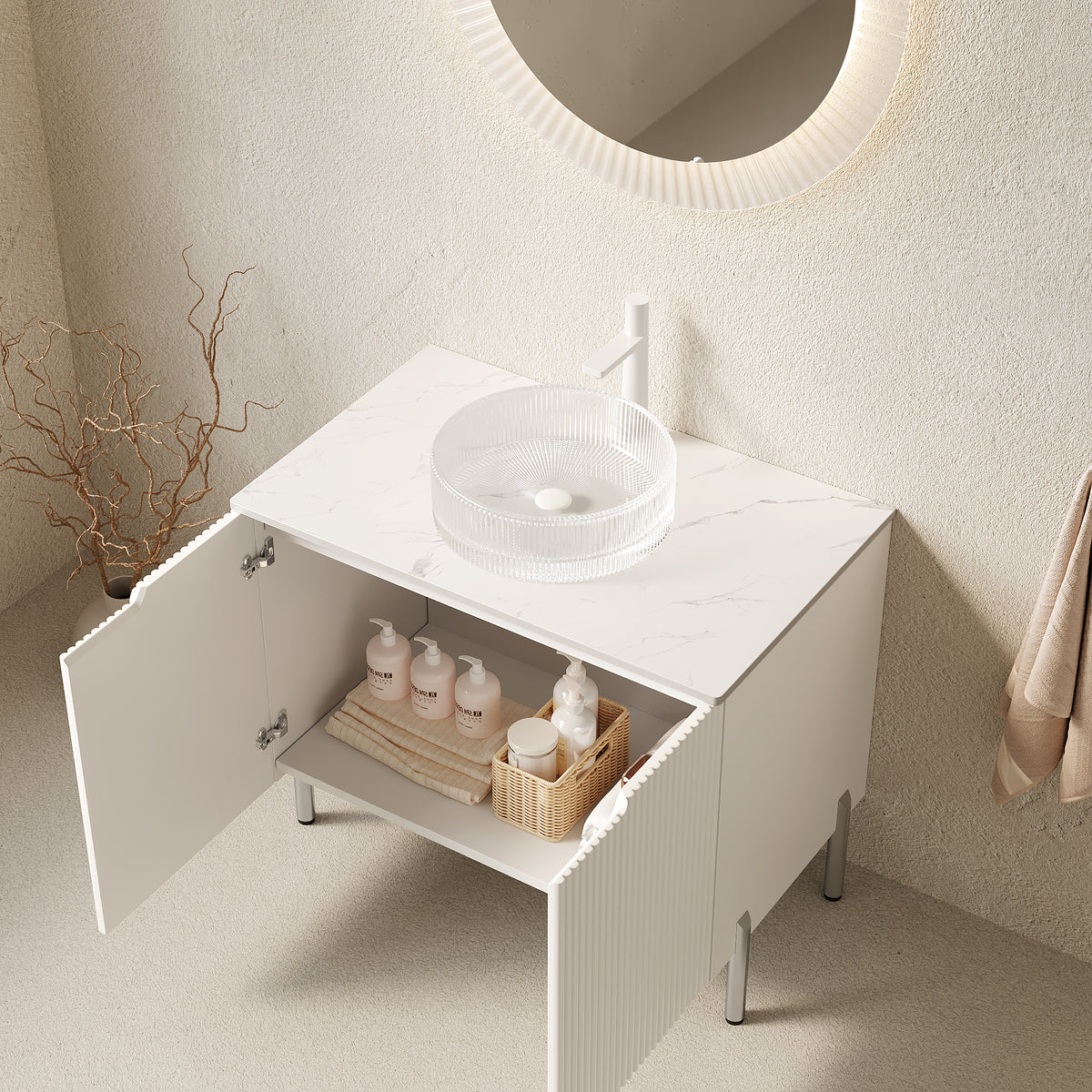 Anthony & Home bathroom vanity with Carrara white countertop and integrated sink, modern design for stylish bathroom decor