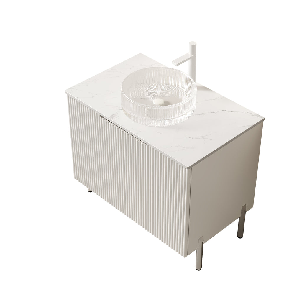 Anthony & Home bathroom vanity with Carrara White sink, featuring a modern design and sleek white finish.