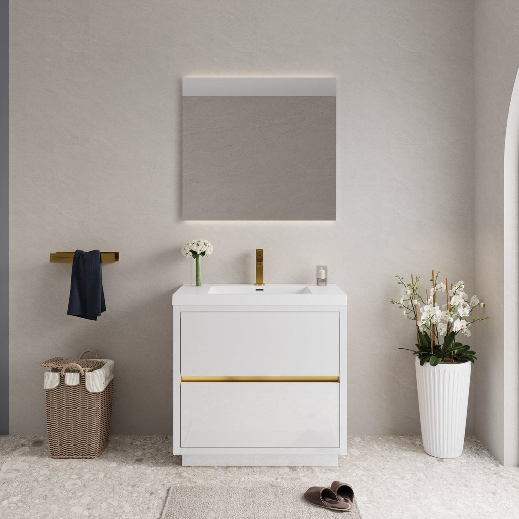 Anthony & Home bathroom vanity with stone resin countertop and integrated sink, modern bathroom furniture with storage drawers