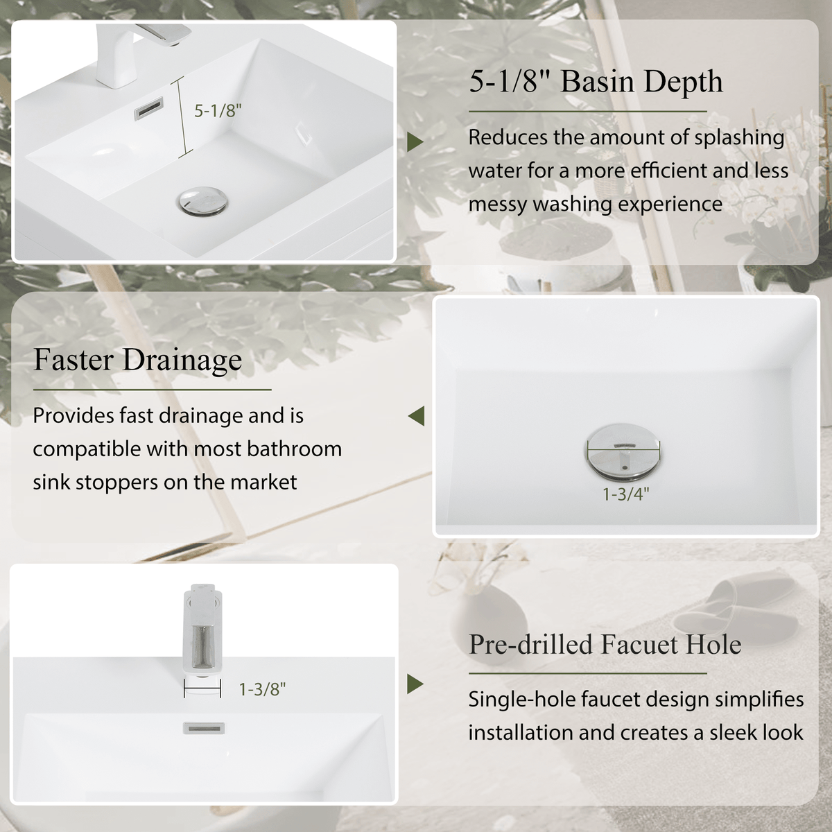 Anthony & Home bathroom vanity with stone resin countertop and integrated sink, modern design for contemporary bathroom decor