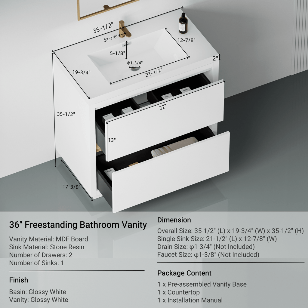 Anthony & Home bathroom vanity with stone resin countertop and integrated sink, modern design and sleek storage options.