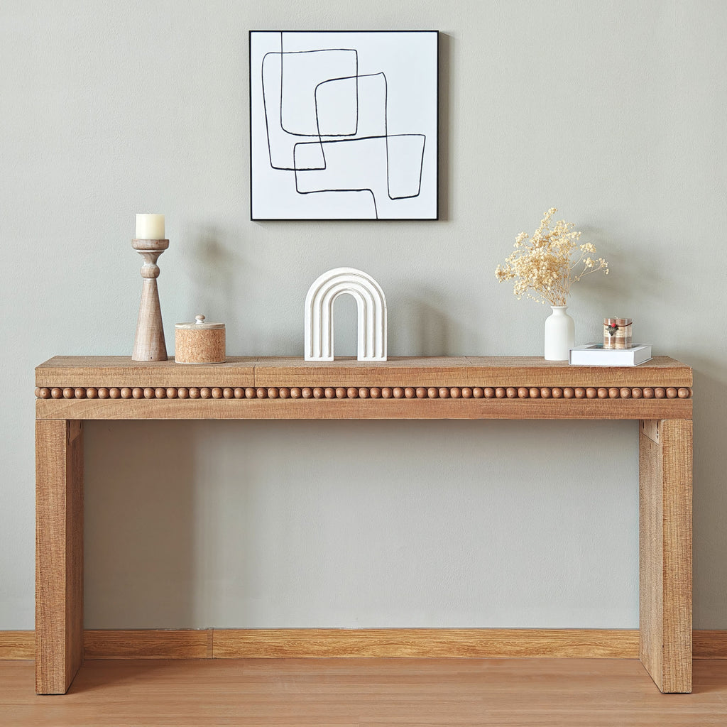 Anthony & Home beaded accent console table with elegant rustic design, perfect for living room decor.