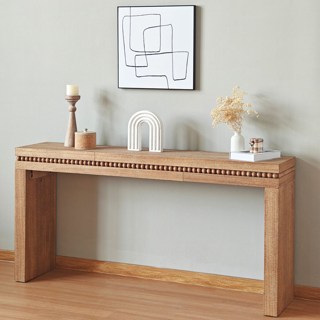 Elegant rustic beaded accent console table by Anthony & Home, perfect for living room decor with a limited edition design.