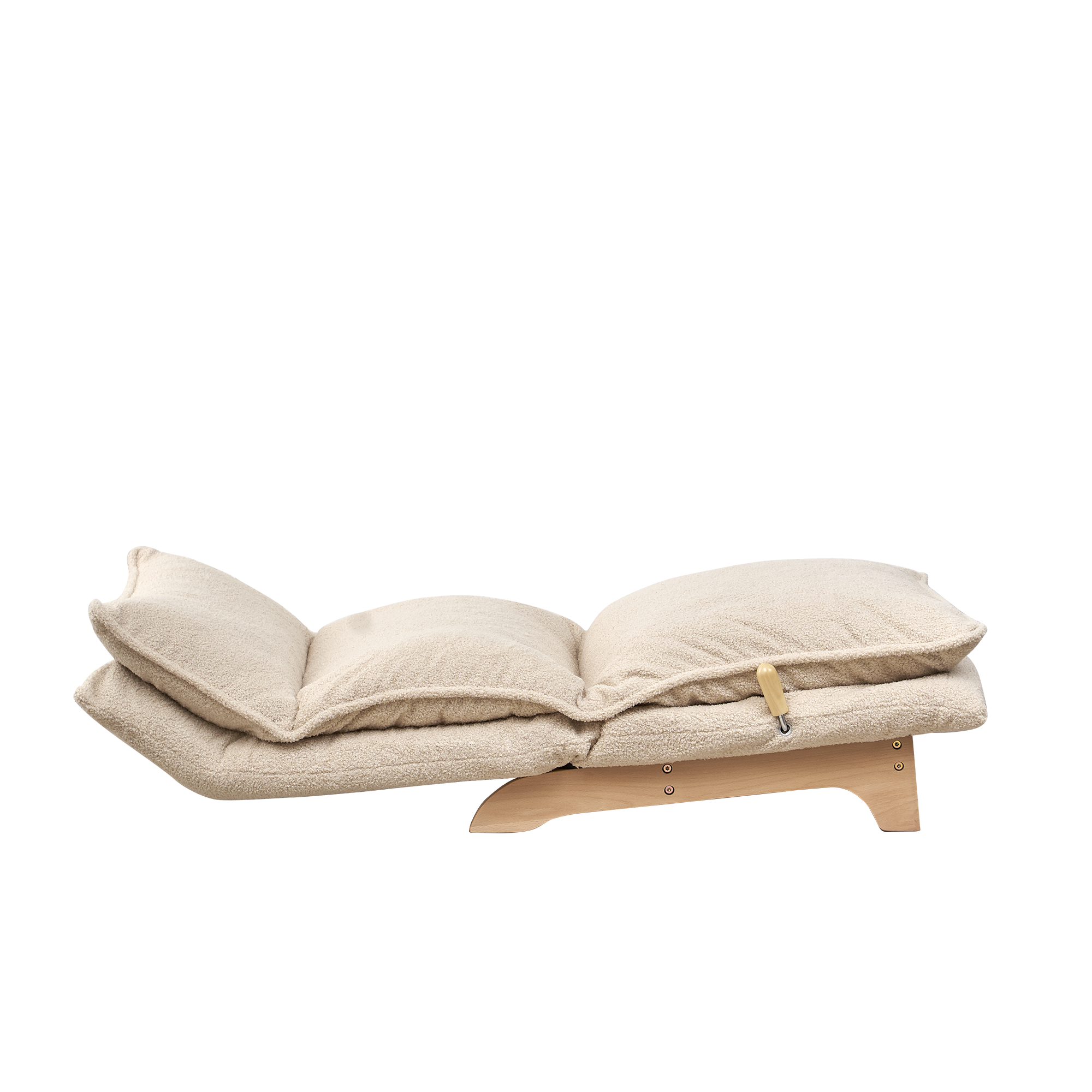 Beige Anthony & Home Studio foldable metal frame recliner with cushioned seat and armrests, shown in a relaxed reclining position.