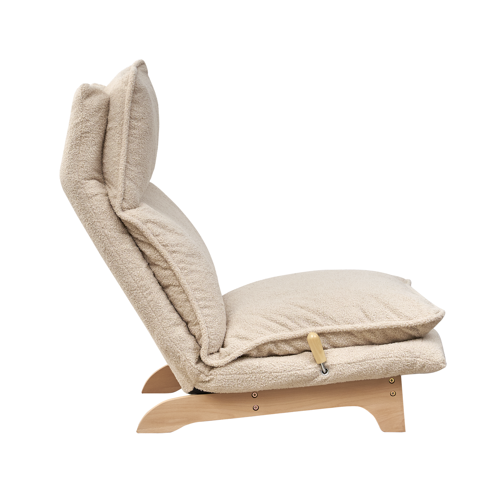 Beige Anthony & Home Studio foldable metal frame recliner with cushioned seat and backrest, in a modern living room setting.
