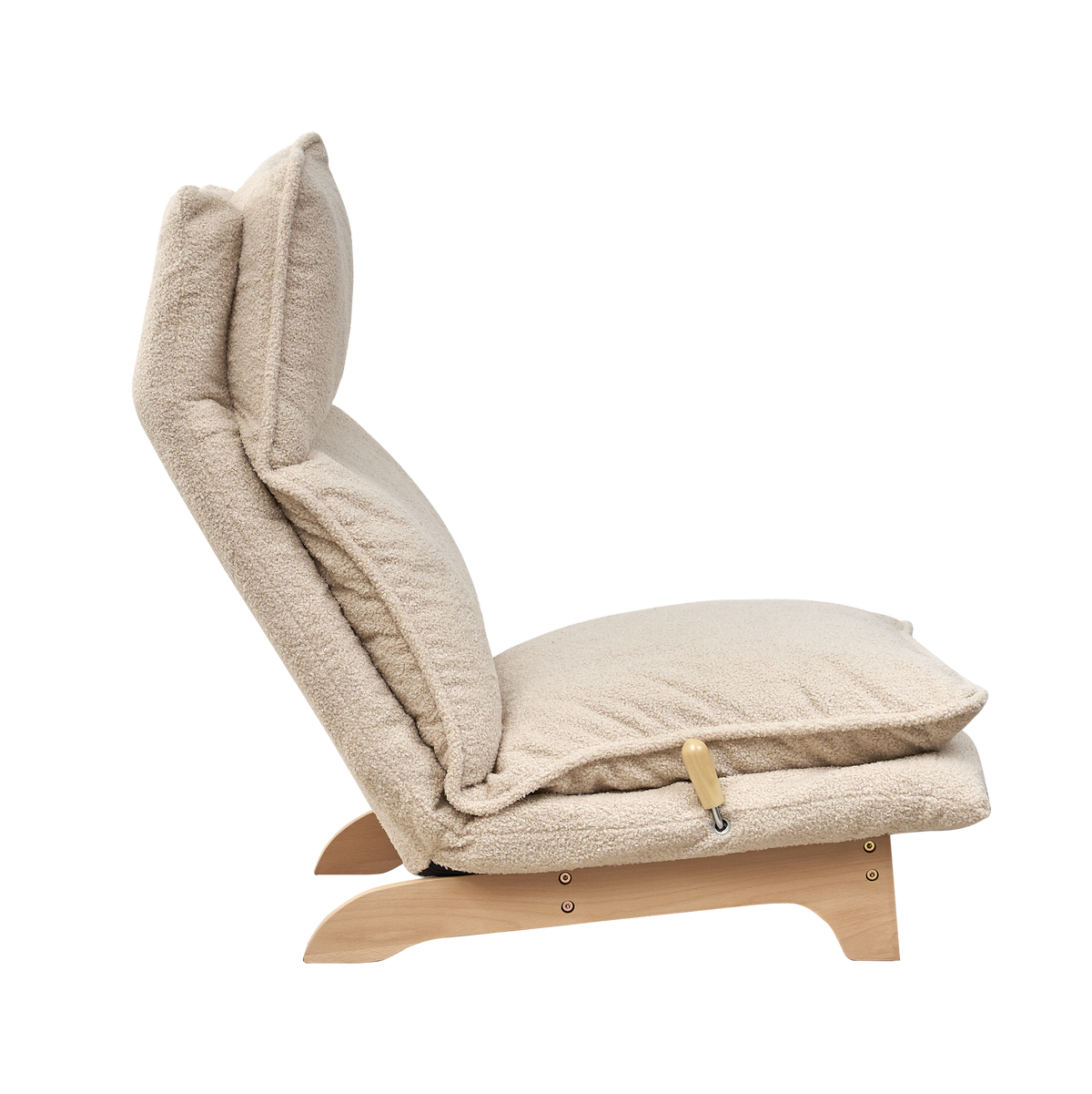 Beige Anthony & Home Studio foldable metal frame recliner with cushioned seat and backrest, in a modern living room setting.