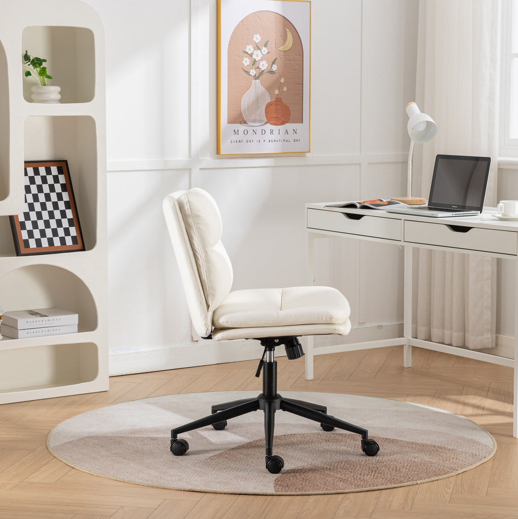 Anthony & Home Bizerte Atelier adjustable swivel chair with white finish, featuring criss-cross design for office or vanity use.