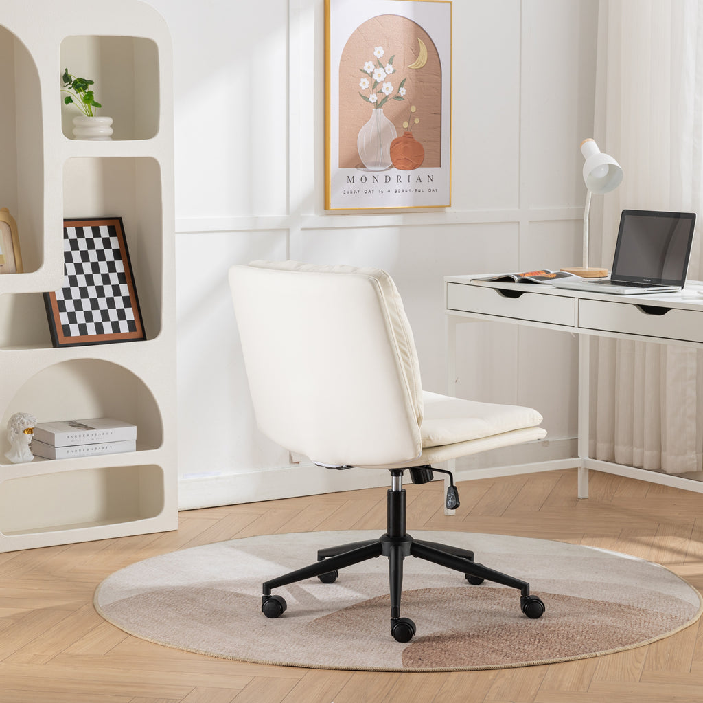 White Bizerte Atelier adjustable swivel chair with criss-cross design, suitable for office or vanity use, by Anthony & Home.