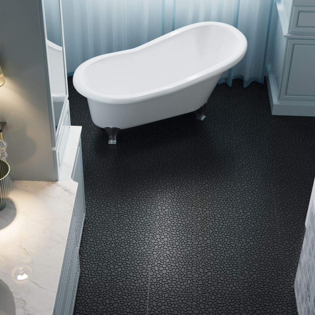 Black interlocking deck tiles from Anthony & Home, all-weather anti-slip polymer, 12x12 inch for outdoor and indoor use