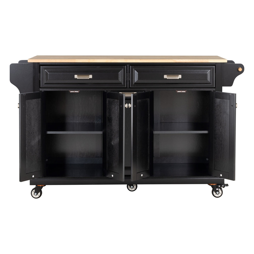 Black rubberwood Anthony & Home kitchen island with spacious countertop and storage cabinet, modern kitchen furniture.